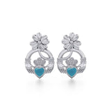 Lucky Four Leaf Clover on Claddagh Silver Post Earrings with stone TER1849 - Jewelry