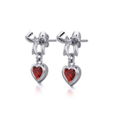 Ribbon with Dangling Gemstone Heart Silver Post Earrings TER1858 - Jewelry