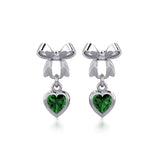 Ribbon with Dangling Gemstone Heart Silver Post Earrings TER1858 - Jewelry