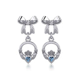 Ribbon with Dangling Gemstone Claddagh Silver Post Earrings TER1861 - Jewelry