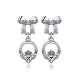 Ribbon with Dangling Gemstone Claddagh Silver Post Earrings TER1861 - Jewelry