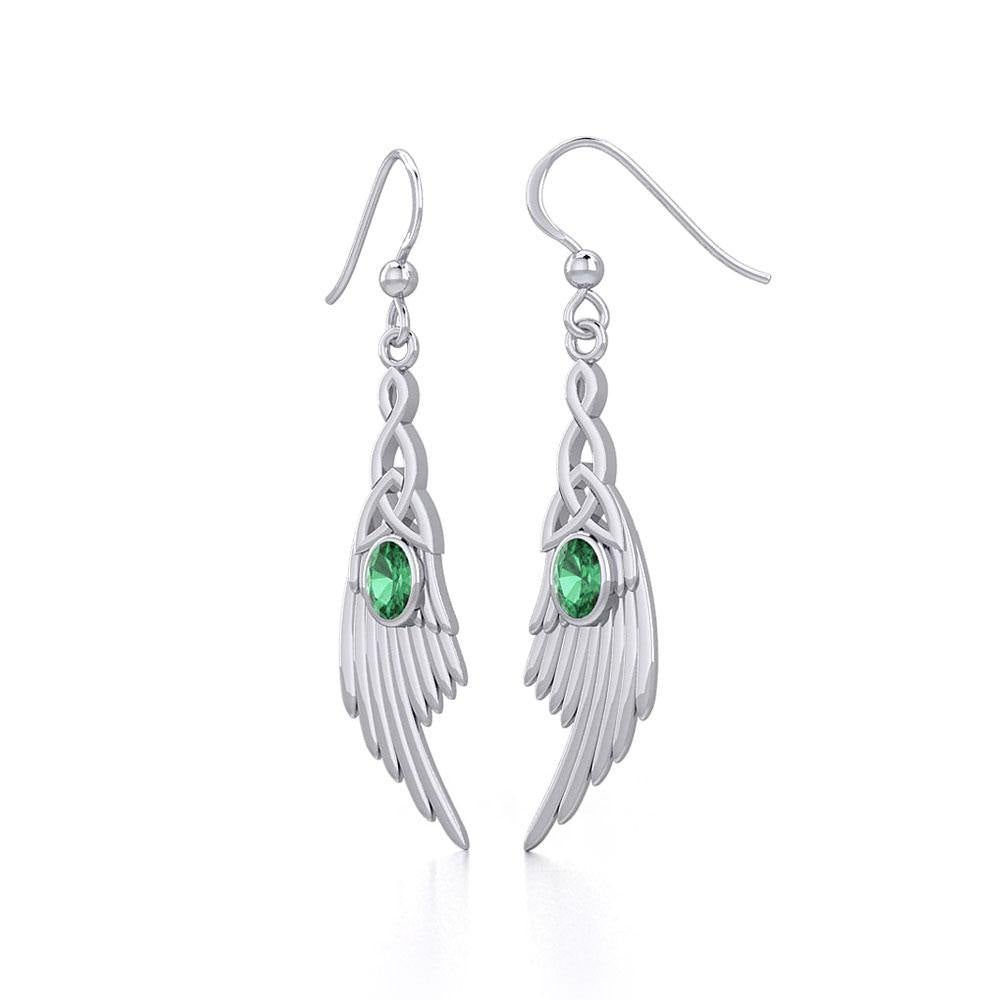 Celtic Knot Angel Wing Silver Earrings with Oval Gemstone TER1927 - Jewelry