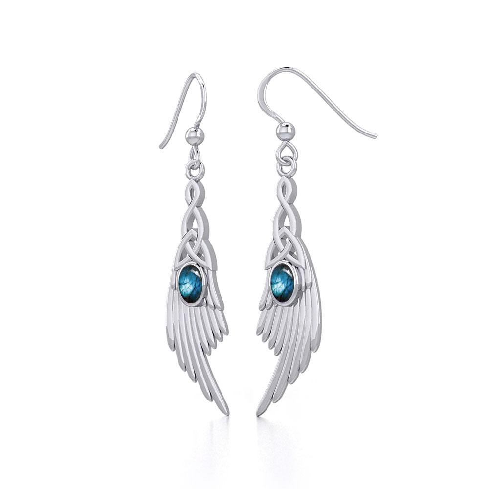 Celtic Knot Angel Wing Silver Earrings with Oval Gemstone TER1927 - Jewelry