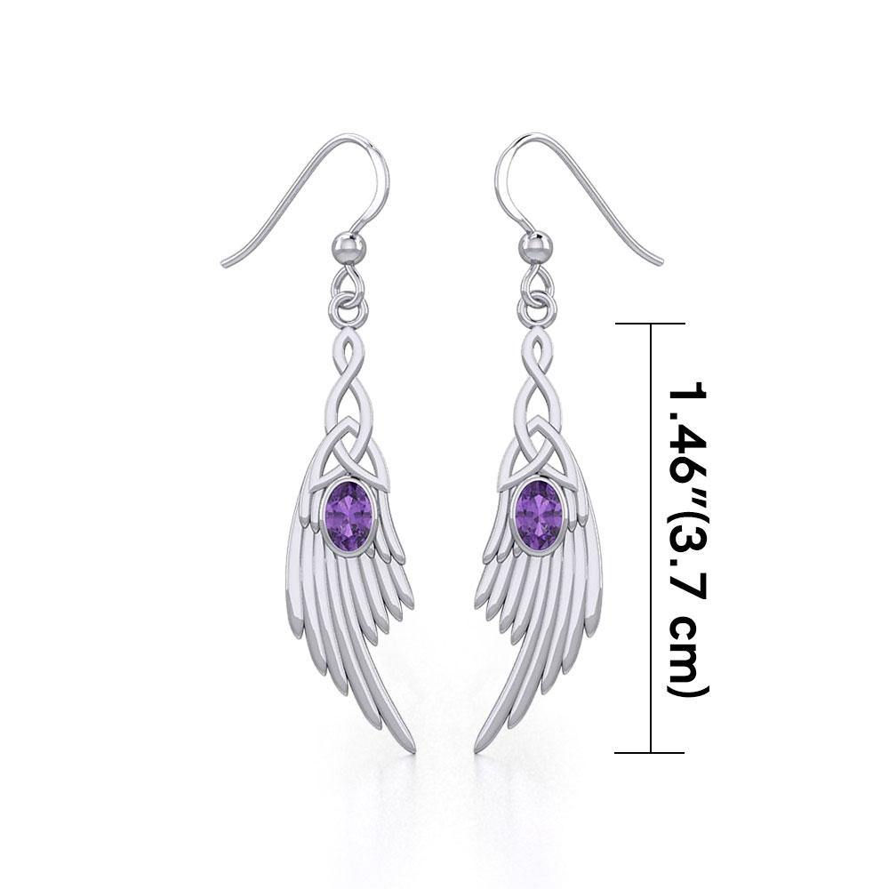 Celtic Knot Angel Wing Silver Earrings with Oval Gemstone TER1927 - Jewelry