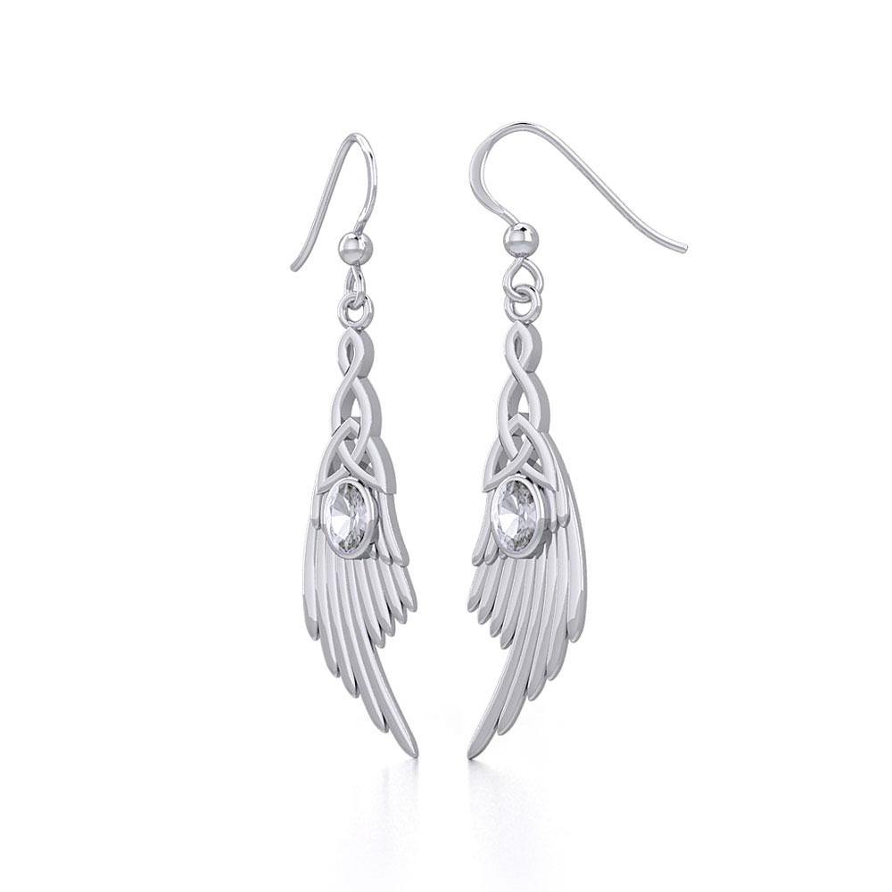 Celtic Knot Angel Wing Silver Earrings with Oval Gemstone TER1927 - Jewelry