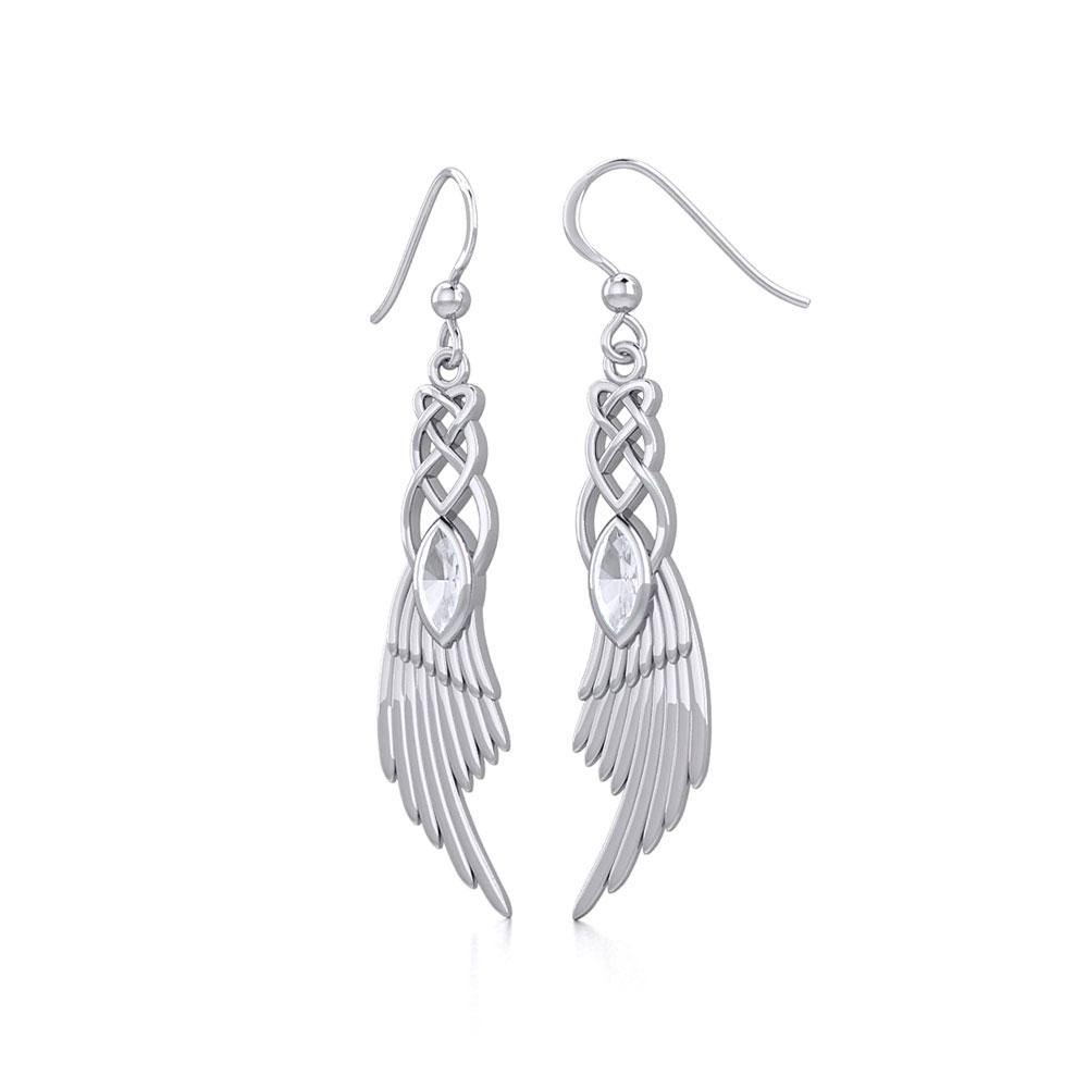 Celtic Knot Angel Wing Silver Earrings with Marquise Gemstone TER1928 - Jewelry