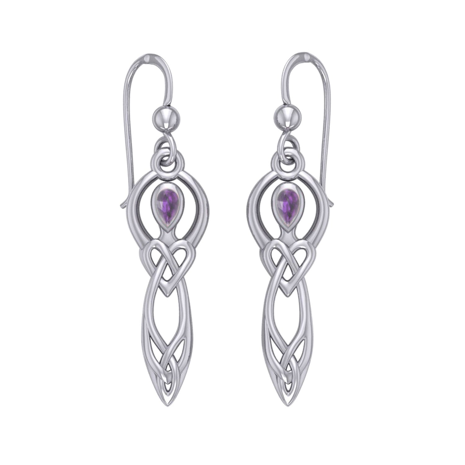 Celtic Knotwork Goddess with Gemstone Silver Earrings TER2051