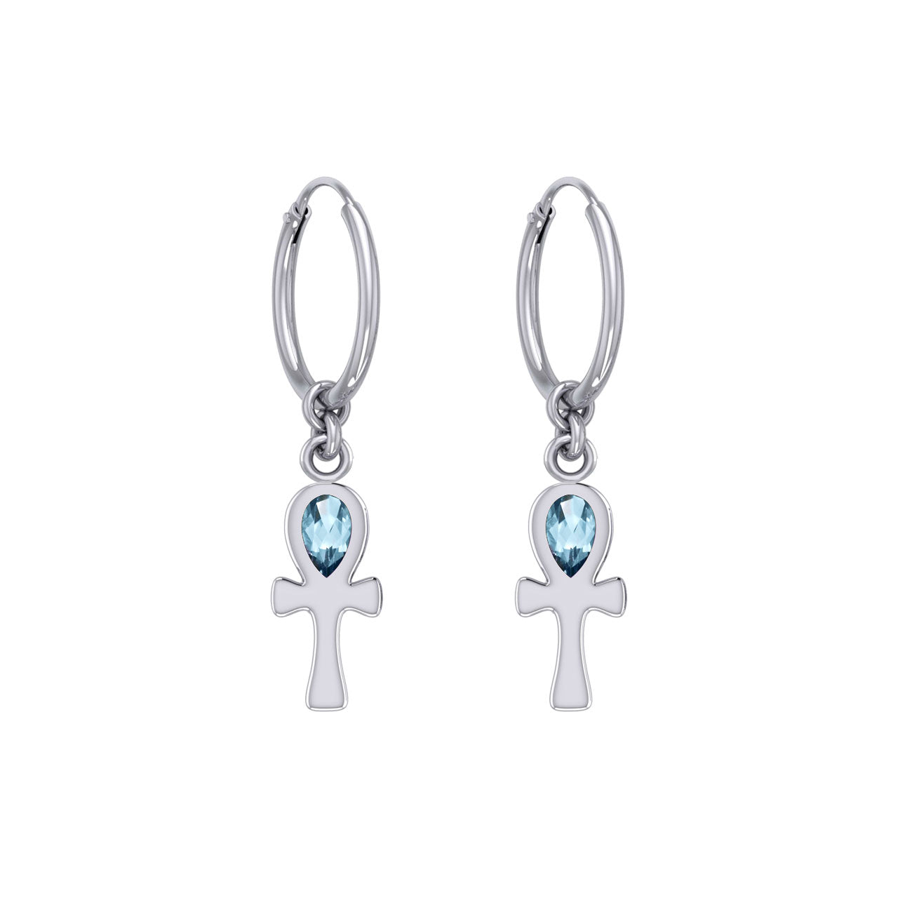 The cross of life ~ Sterling Silver Ankh Hoop Earrings with Gemstone TER2087