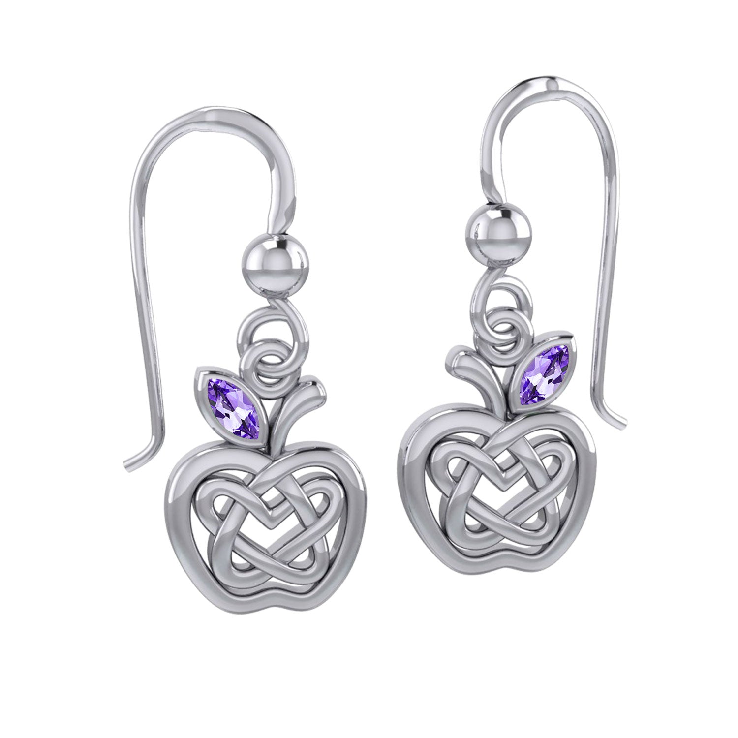 Celtic Spiritual Fruit Apple with Double Heart Sterling Silver Earrings with Gemstone TER2235