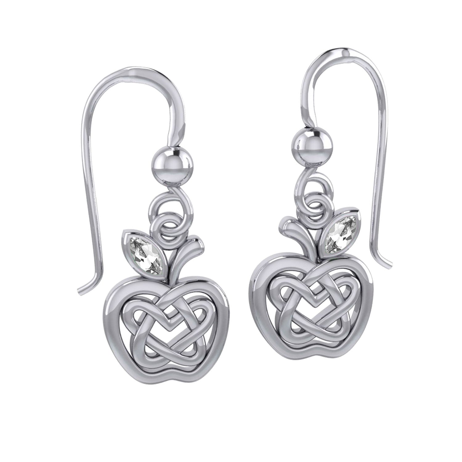 Celtic Spiritual Fruit Apple with Double Heart Sterling Silver Earrings with Gemstone TER2235