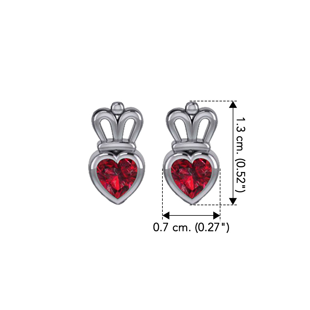 Gemstone Heart With Crown Sterling Silver Post Earrings TER2181