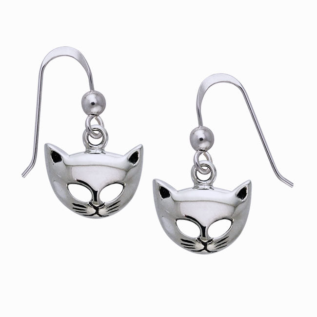 Cat Mask Sterling Silver Hook Earrings TER363