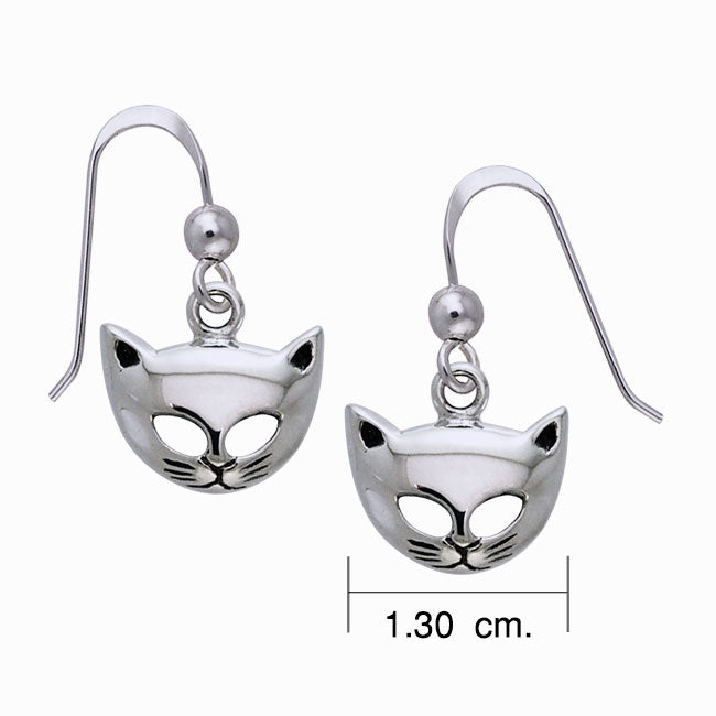 Cat Mask Sterling Silver Hook Earrings TER363