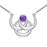 Triple Blue Moon Silver Necklace with Gemstone TN263