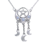 Crescent Moon And Pentacle Sterling Silver Necklace TNC004