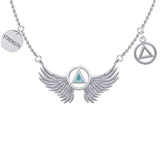 Strength Angel Wings with Gemstone AA Recovery Silver Necklace TNC554