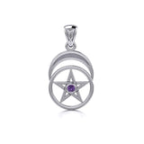 The Pentacle with Moon Sterling Silver Pendant TP1279