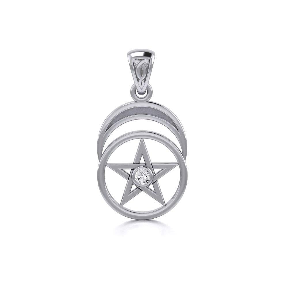 The Pentacle with Moon Silver Pendant TP1279 - Jewelry
