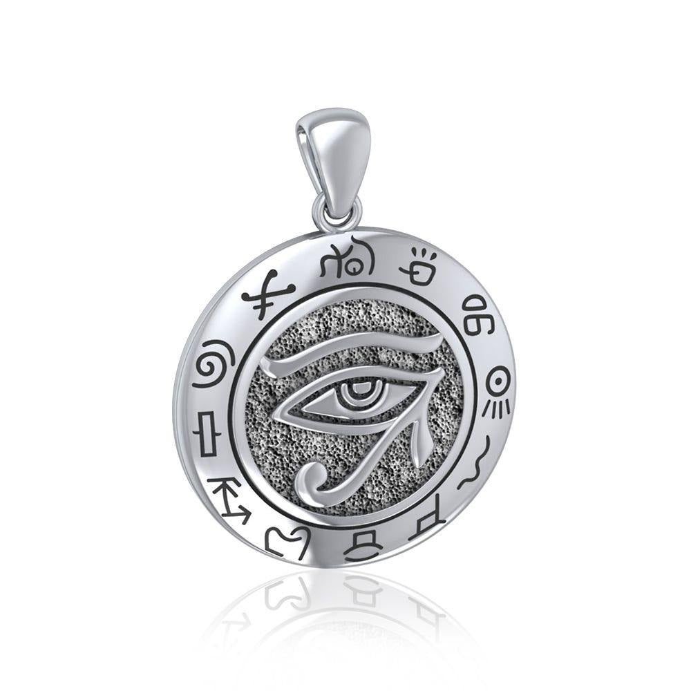 Eye of Horus with Zodiac, a symbol of healing and protection ~  Sterling Silver Pendant TP1584 - Jewelry