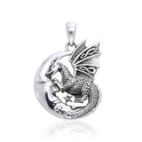 Fusion of power and grace ~ Dragon with crescent moon Sterling Silver Pendant TP3101