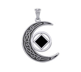 Celtic Crescent Moon With NA Service Symbol Sterling Silver Pendant with Inlay Stone TPD5922