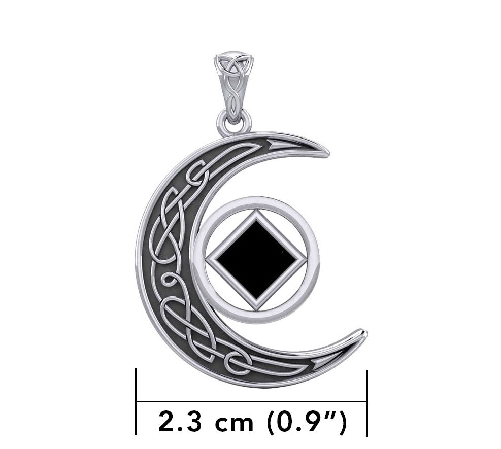 Celtic Crescent Moon With NA Service Symbol Sterling Silver Pendant with Inlay Stone TPD5922
