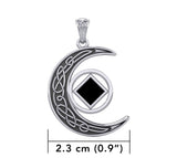 Celtic Crescent Moon With NA Service Symbol Sterling Silver Pendant with Inlay Stone TPD5922