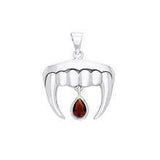 Vampire Teeth with Blood Drops Silver and Gem Pendant TPD2836