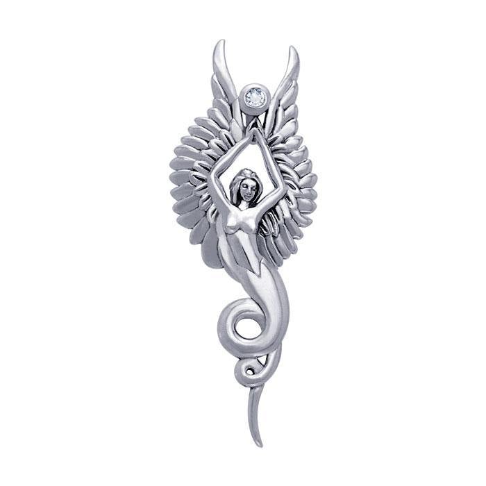 Captured by the Grace of the Angel Phoenix ~ Sterling Silver Jewelry Pendant with Gemstone TPD3266 - Jewelry
