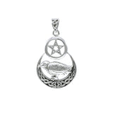 Raven on Celtic Crecent Moon and The Pentacle Sterling Silver Pendant TPD4224