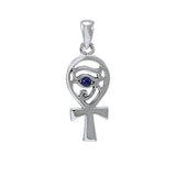 Ankh with Eye of Horus Silver Pendant with Gem TPD4253