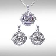 Global Harmony in Trinity Knot ~ 16mm chiming harmony ball with a 25mm Sterling Silver Jewelry Pendant cage - Jewelry