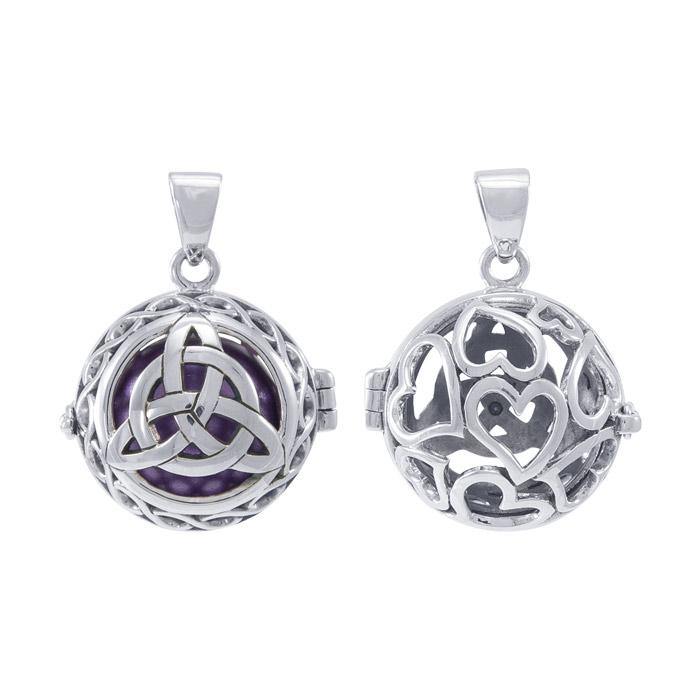 Global Harmony in Trinity Knot ~ 16mm chiming harmony ball with a 25mm Sterling Silver Jewelry Pendant cage - Jewelry