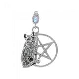 Cat Familiar Protection Pentacle Sterling Silver Pendant - Magicksymbols