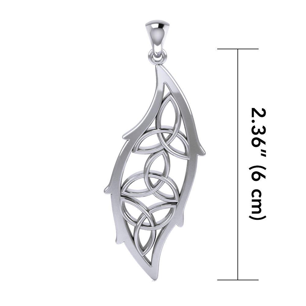 Triple Trinity Knots Leaf Sterling Silver Pendant TPD5028 - Jewelry