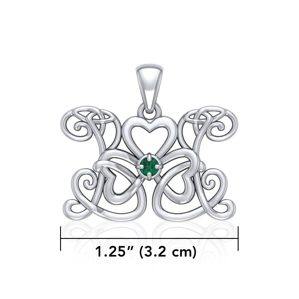 Celtic Butterfly Shamrock Clover Silver Gemstone Pendant TPD5159 - Jewelry