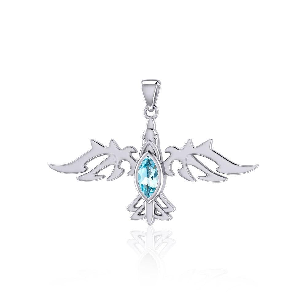 Modern Raven with Gemstone Silver Jewelry Pendant TPD5253 - Jewelry