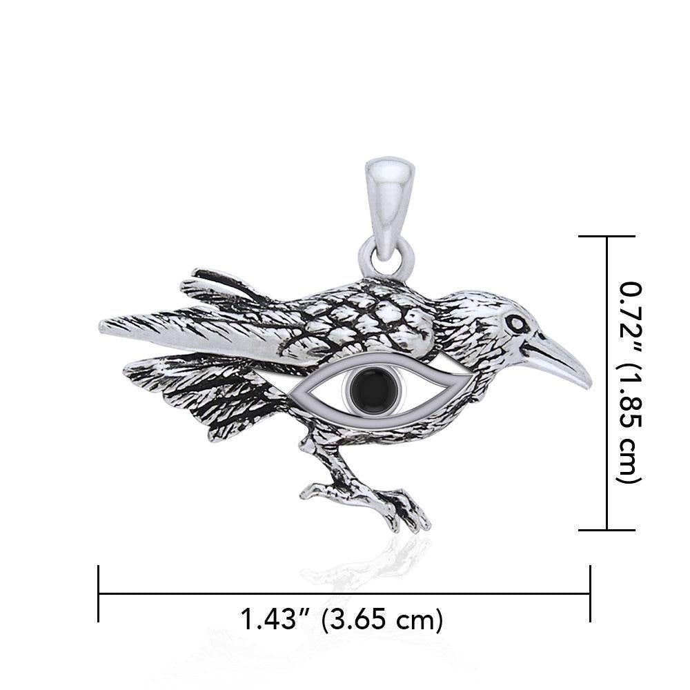Mythical Raven with Gemstone Eye of Wisdom Silver Jewelry Pendant TPD5254 - Jewelry