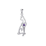 Lovely Heart Cat Silver Pendant with Gem TPD5273 - Jewelry