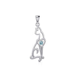 Lovely Heart Cat Silver Pendant with Gem TPD5273 - Jewelry