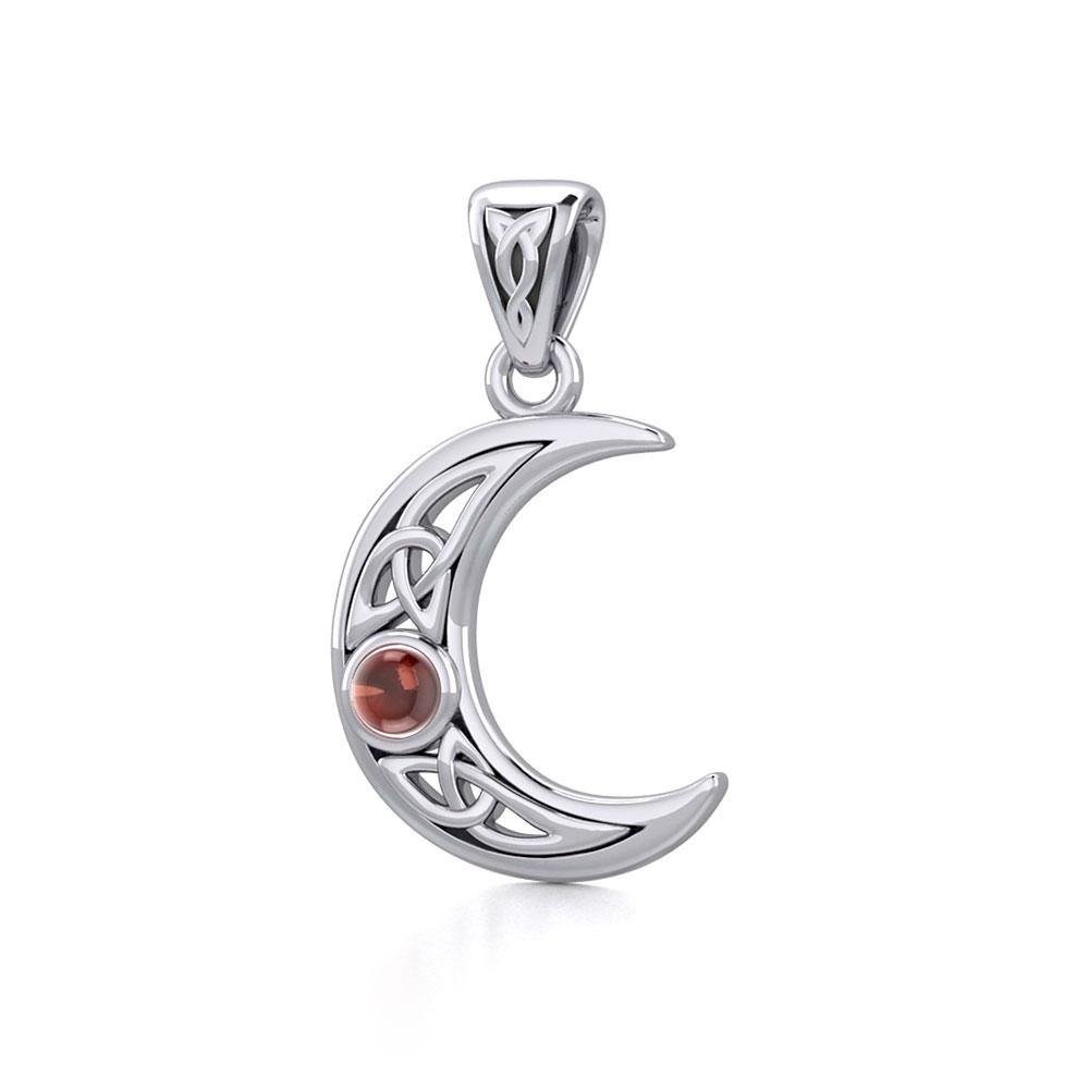 Small Celtic Crescent Moon Silver Pendant with Gemstone TPD5274 - Jewelry