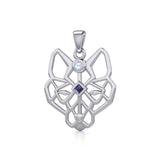 Geometric Wolf Silver Pendant with Gemstone TPD5276 - Jewelry