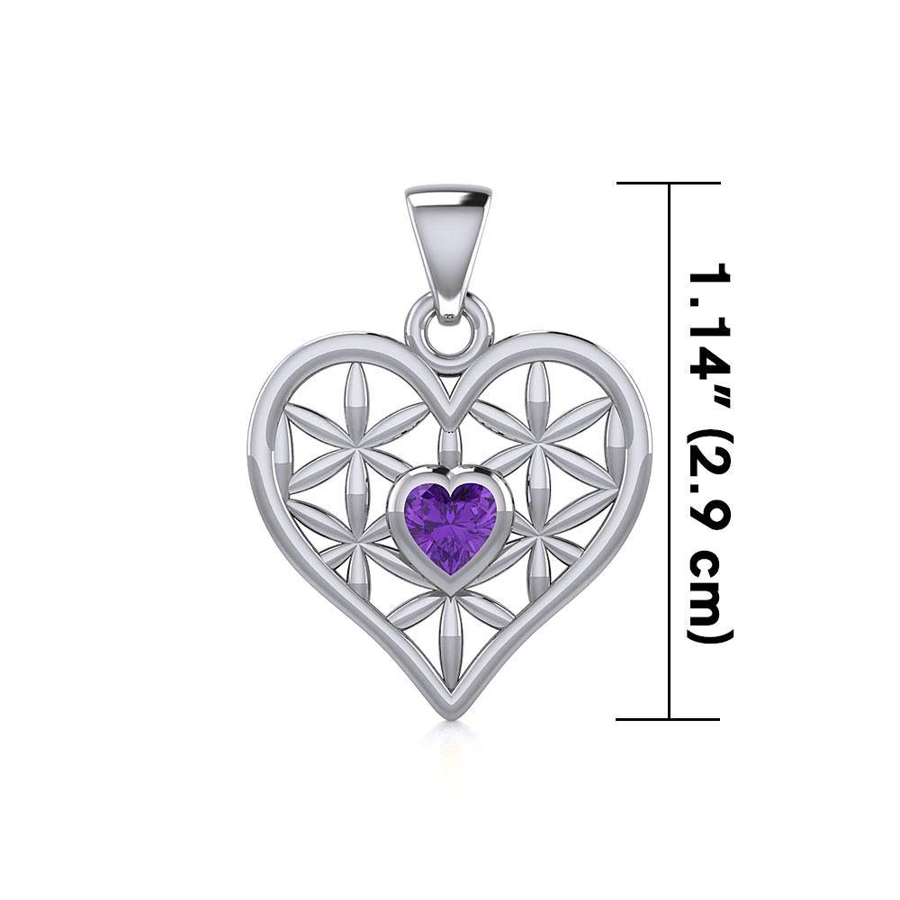 Silver Geometric Heart Flower of Life Pendant with Gemstone TPD5282 - Jewelry