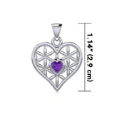 Silver Geometric Heart Flower of Life Pendant with Gemstone TPD5282 - Jewelry