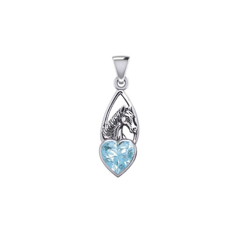 Horse Over Heart Gemstone Silver Pendant TPD5291 - Jewelry
