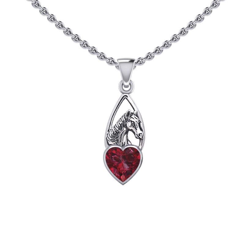 Horse Over Heart Gemstone Silver Pendant TPD5291 - Jewelry
