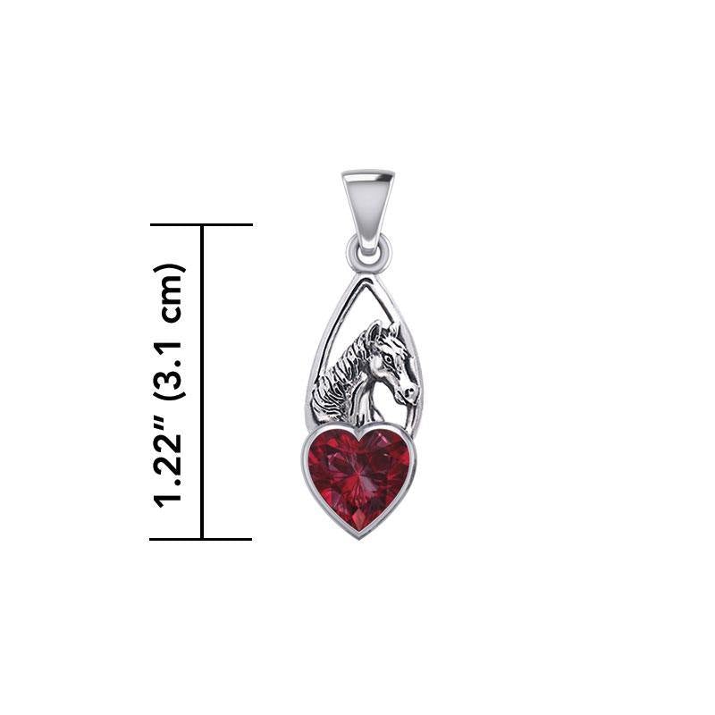 Horse Over Heart Gemstone Silver Pendant TPD5291 - Jewelry