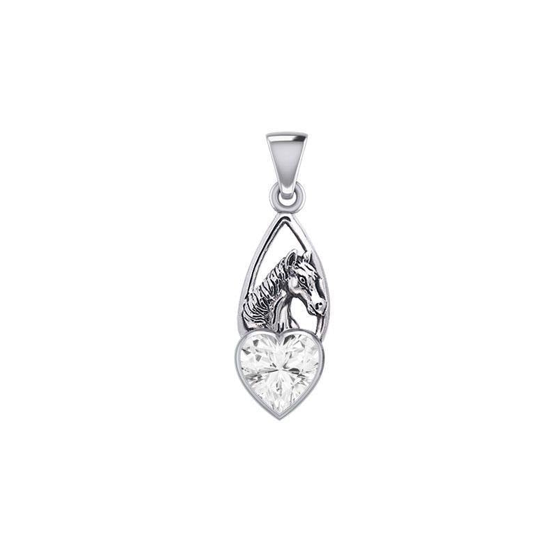 Horse Over Heart Gemstone Silver Pendant TPD5291 - Jewelry