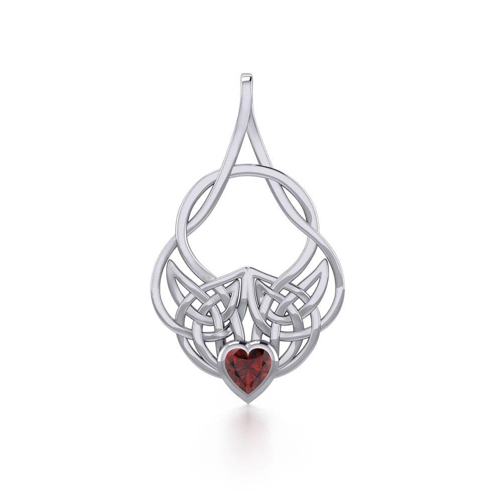 Celtic Knotwork Silver Pendant with Heart Gemstone TPD5292 - Jewelry