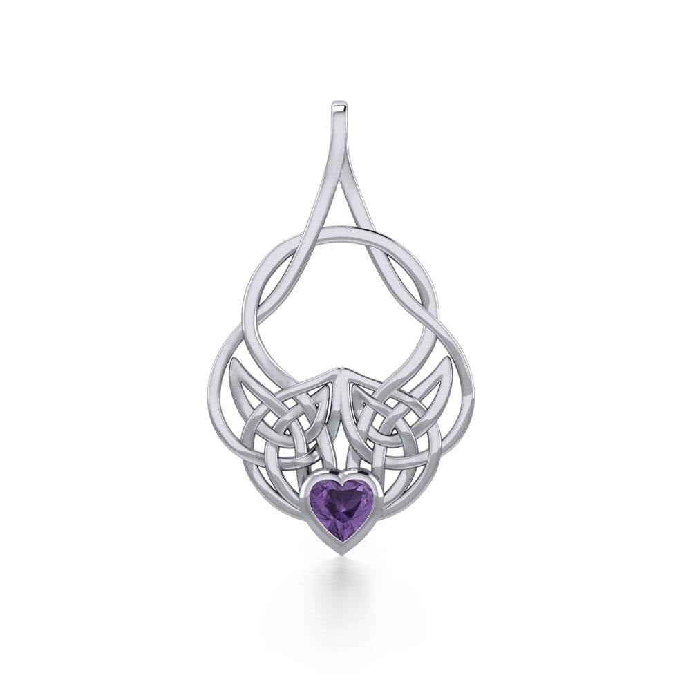 Celtic Knotwork Silver Pendant with Heart Gemstone TPD5292 - Jewelry